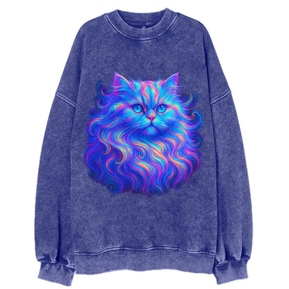 Luxurious Persian cat with flowing fur that refracts into rainbow prisms, soft - Vintage Sweatshirt - Blue