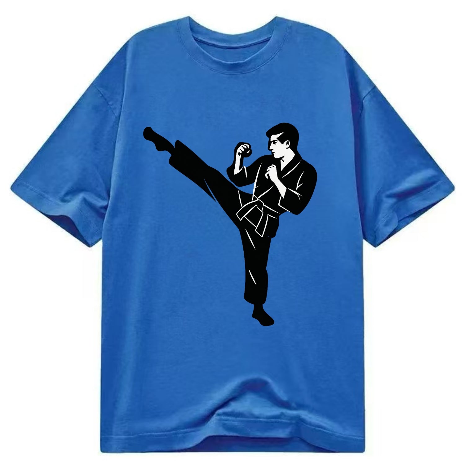 Martial artist performing a high kick - Classic T-shirt - Blue
