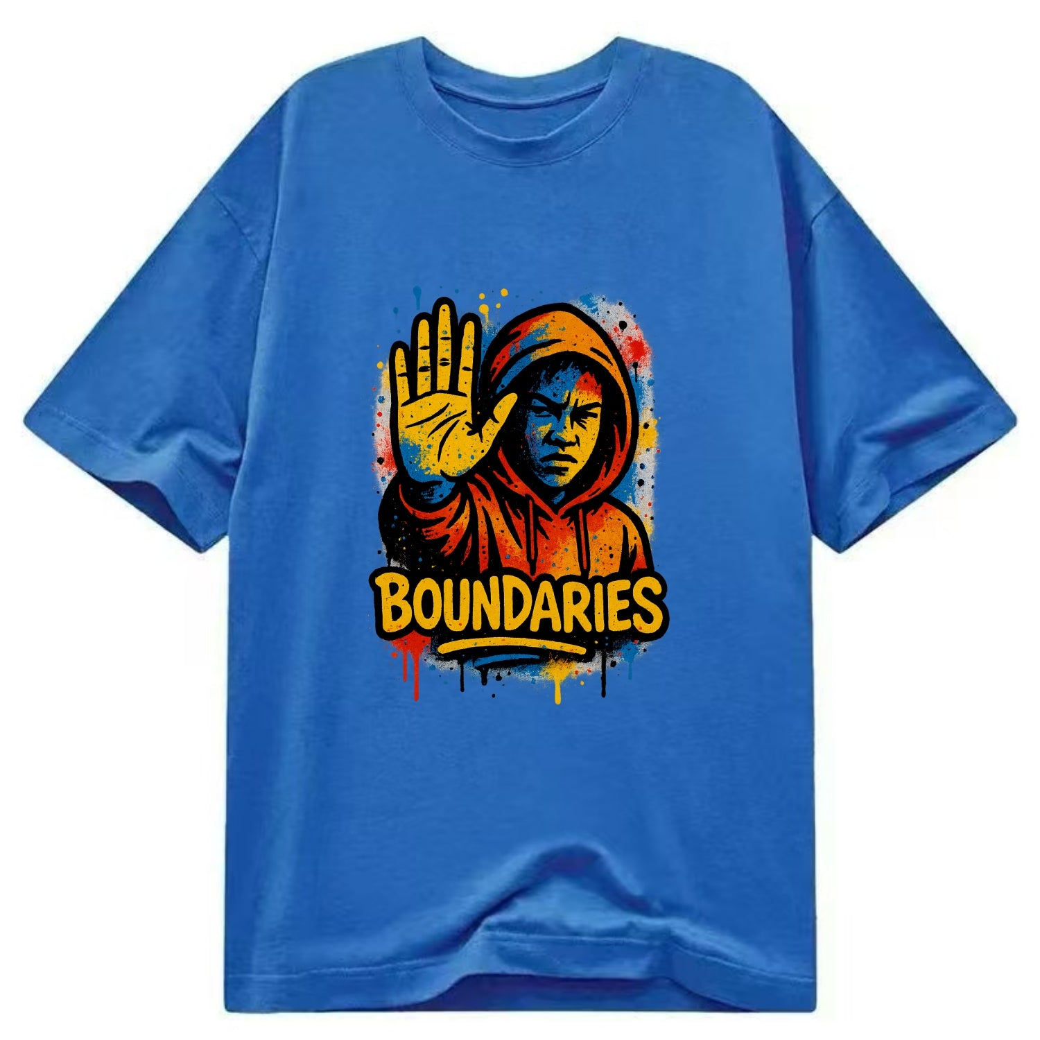 Person holding up hand in "stop" gesture - setting boundaries concept, - Classic T-shirt - Blue