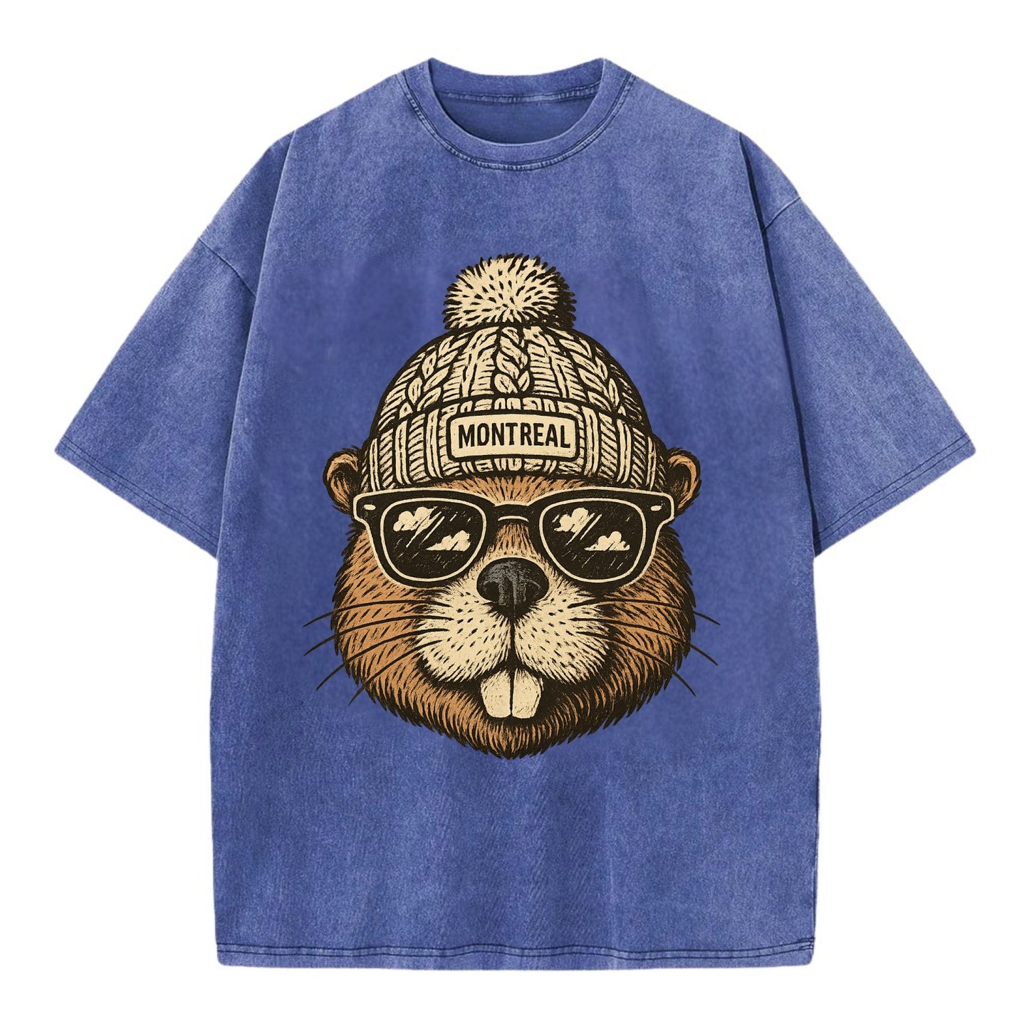 Montreal Beaver wearing Montreal beanie - Vintage T-shirt - Blue
