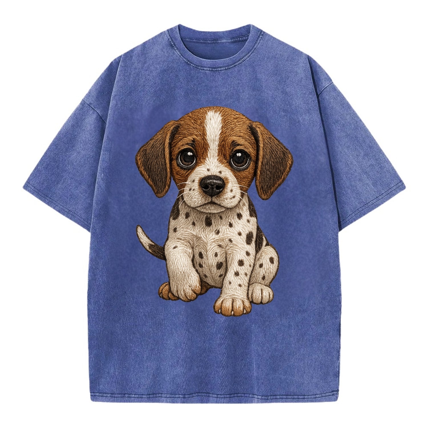 Baby Pointer Puppy - spotted coat, noble stance, alert eyes, front-facing, - Vintage T-shirt - Blue