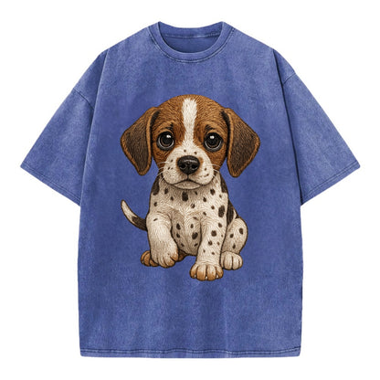 Baby Pointer Puppy - spotted coat, noble stance, alert eyes, front-facing, - Vintage T-shirt - Blue