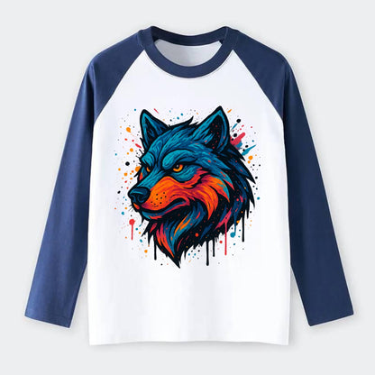 Velvet Wolf Royal  - Raglan Long Sleeve T-Shirt - Blue