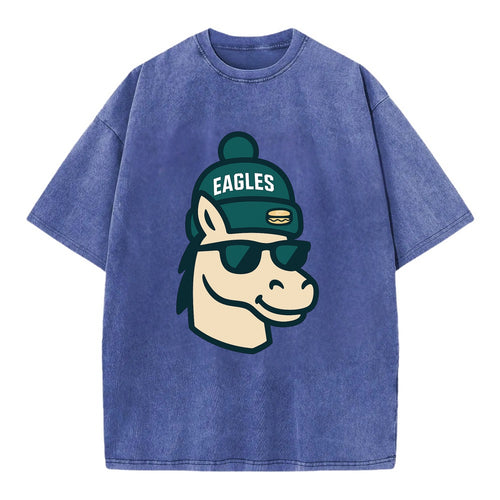 Philadelphia Horse wearing Eagles beanie with cheesesteak patch and wayfarer - Vintage T-shirt