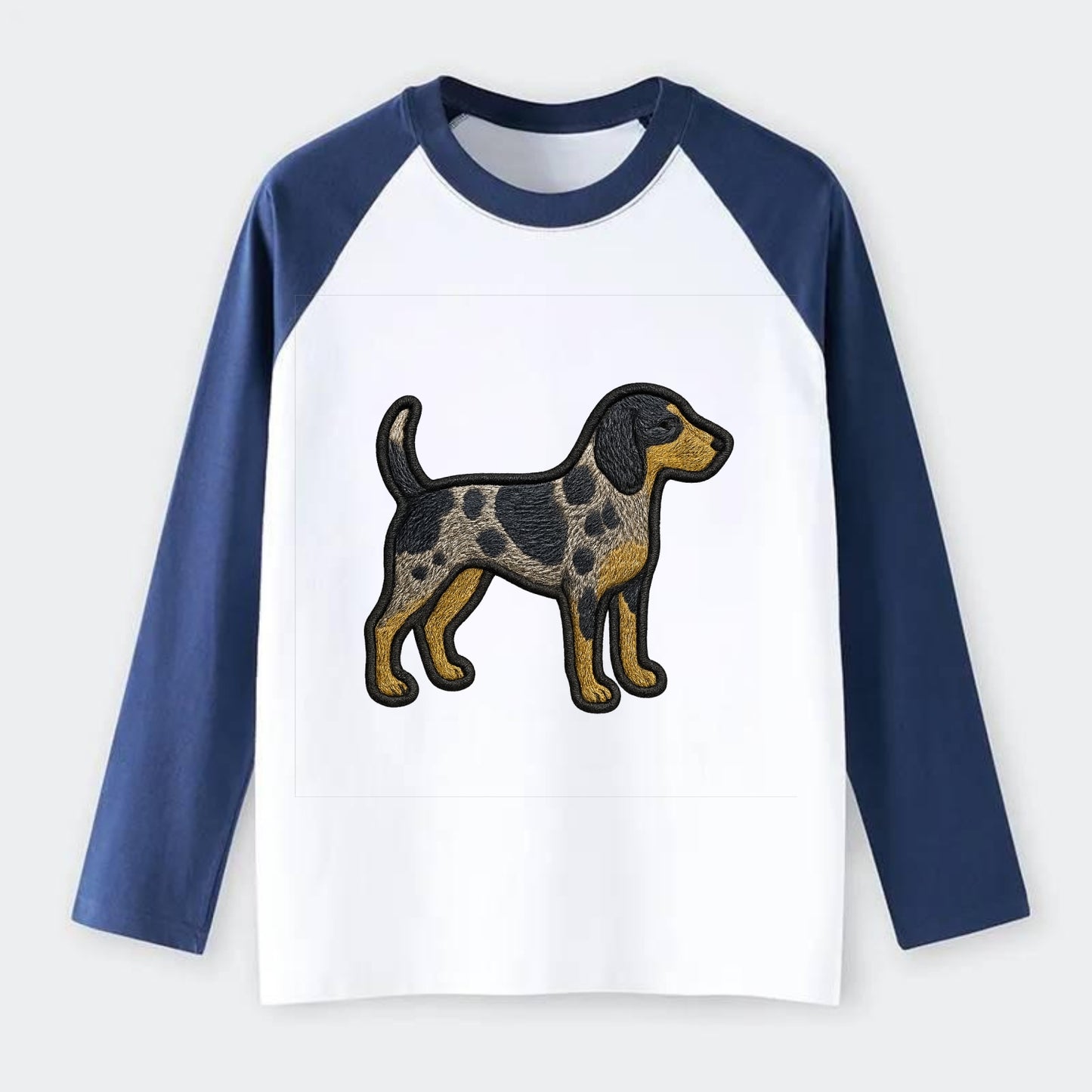 Bluetick Coonhound - Trendy spotted hound logo with prominent black - Raglan Long Sleeve T-Shirt - Blue