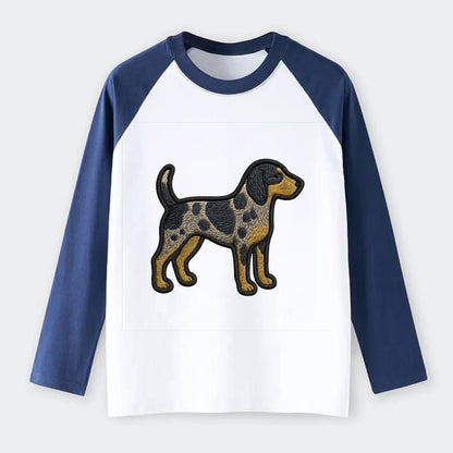 Bluetick Coonhound - Trendy spotted hound logo with prominent black - Raglan Long Sleeve T-Shirt - Blue