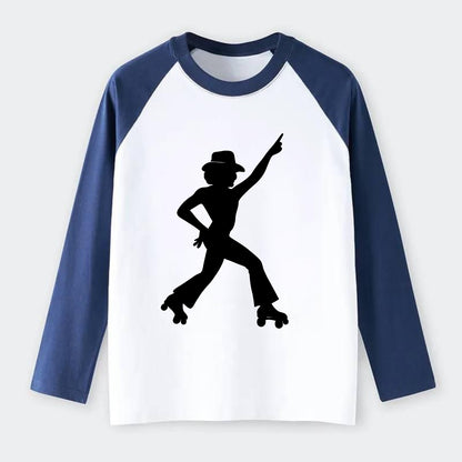 Retro roller skater in disco pose - Raglan Long Sleeve T-Shirt - Blue