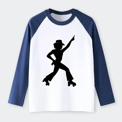 Retro roller skater in disco pose - Raglan Long Sleeve T-Shirt