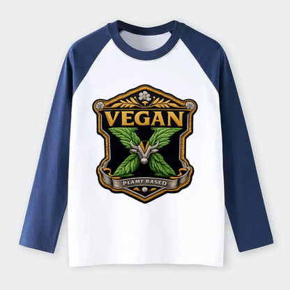VEGAN X - plant-based symbol in green , animal rights - Raglan Long Sleeve T-Shirt - Blue