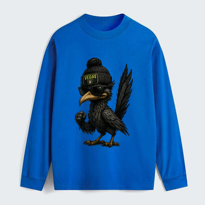 Vegas Roadrunner wearing Raiders beanie with neon patch and wayfarer - Classic Long Sleeve Shirt - Blue