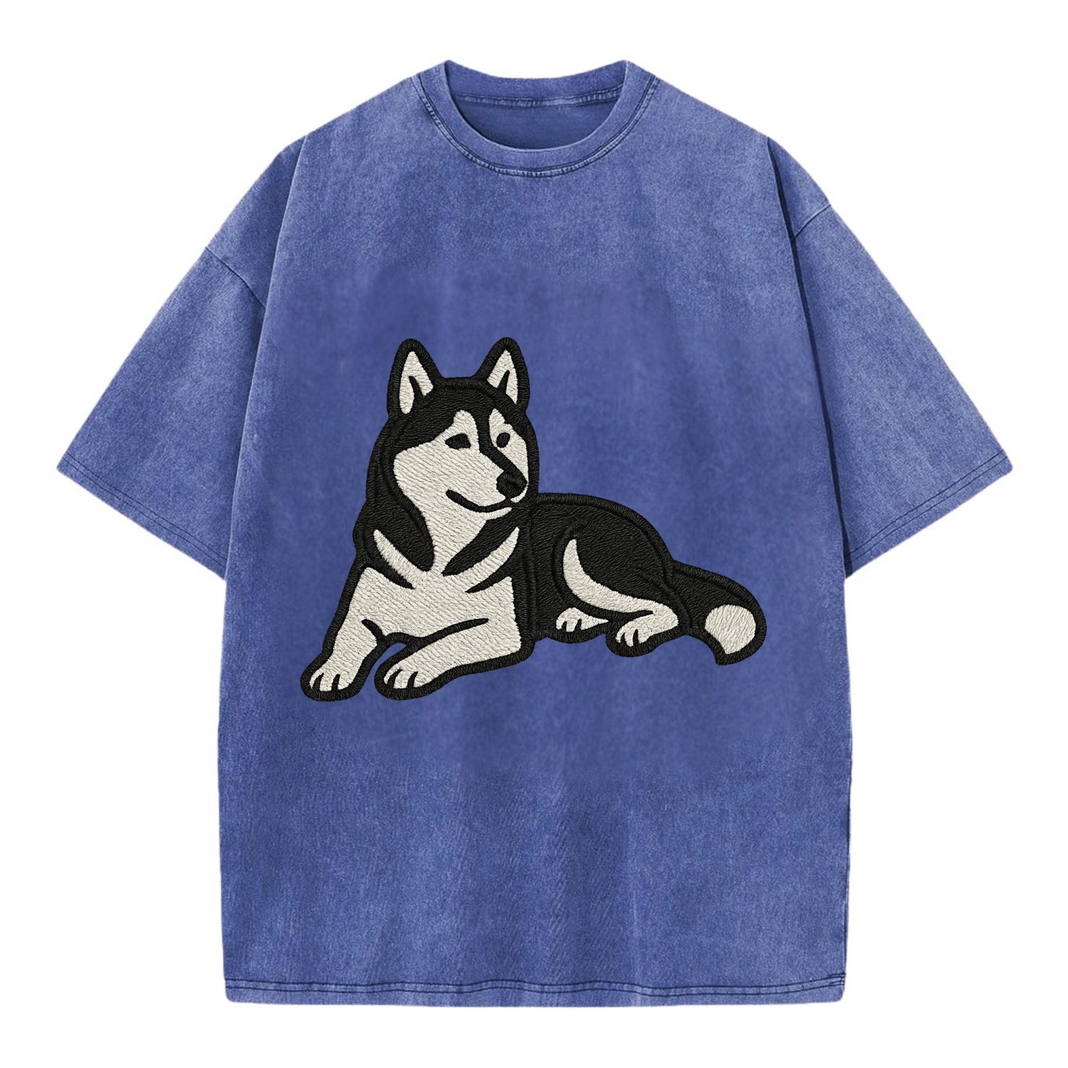 Siberian Husky - Black and white relaxed Vintage T-shirt - Blue