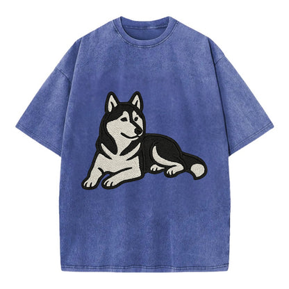 Siberian Husky - Black and white relaxed Vintage T-shirt - Blue