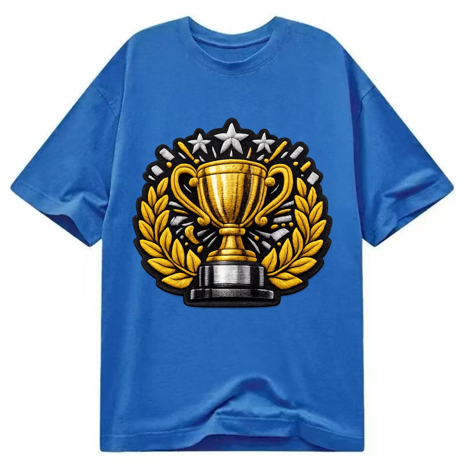 Embroidered patch design - CHAMPIONSHIP TROPHY - golden trophy cup with laurels - Classic T-shirt - Blue
