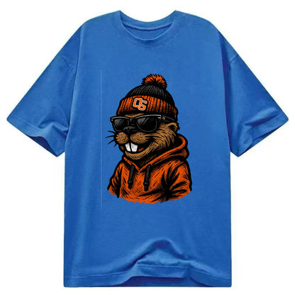 Corvallis Beaver wearing Oregon State beanie with OS patch - Classic T-shirt - Blue