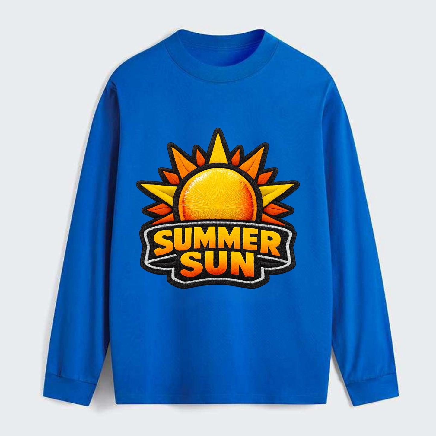 SUMMER SUN - bright sun with rays in yellow and orange , hot season - Classic Long Sleeve Shirt - Blue