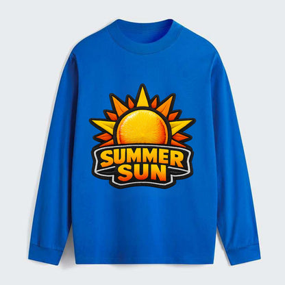 SUMMER SUN - bright sun with rays in yellow and orange , hot season - Classic Long Sleeve Shirt - Blue