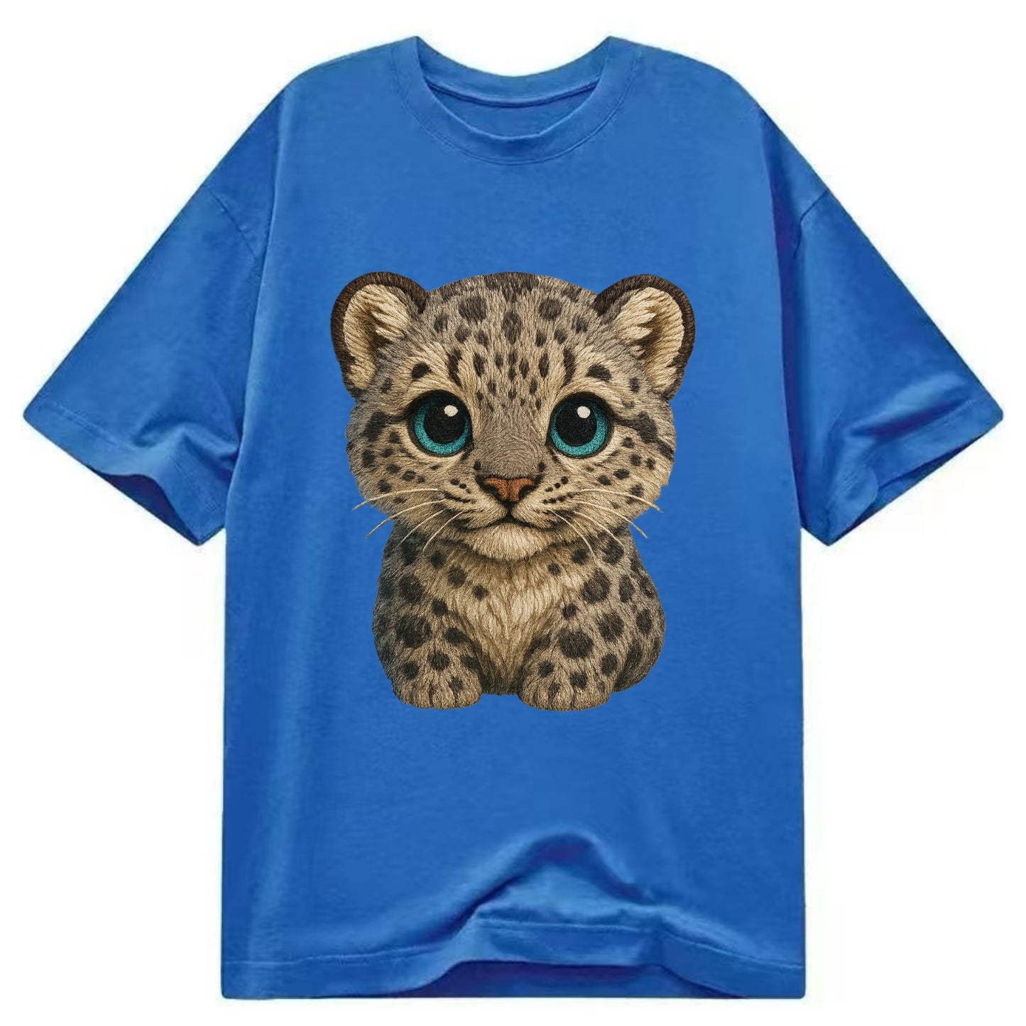 Baby Snow Leopard Cub - gray spotted, thick fur, blue-green eyes, front-facing, - Classic T-shirt - Blue