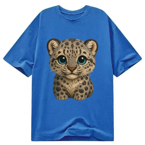 Baby Snow Leopard Cub - gray spotted, thick fur, blue-green eyes, front-facing, - Classic T-shirt