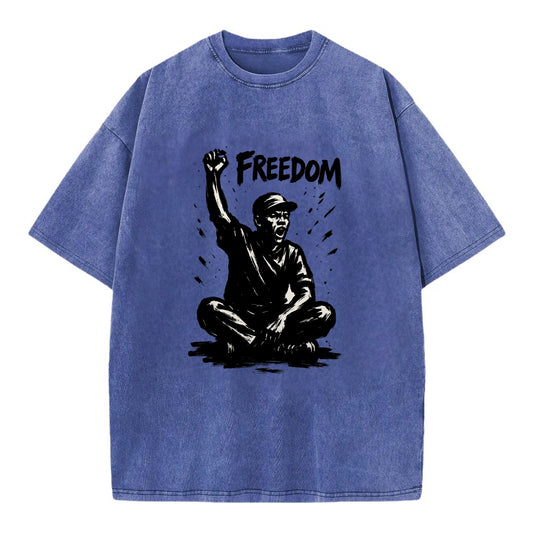 Sit-in protest figure - civil disobedience ink art - Vintage T-shirt - Blue
