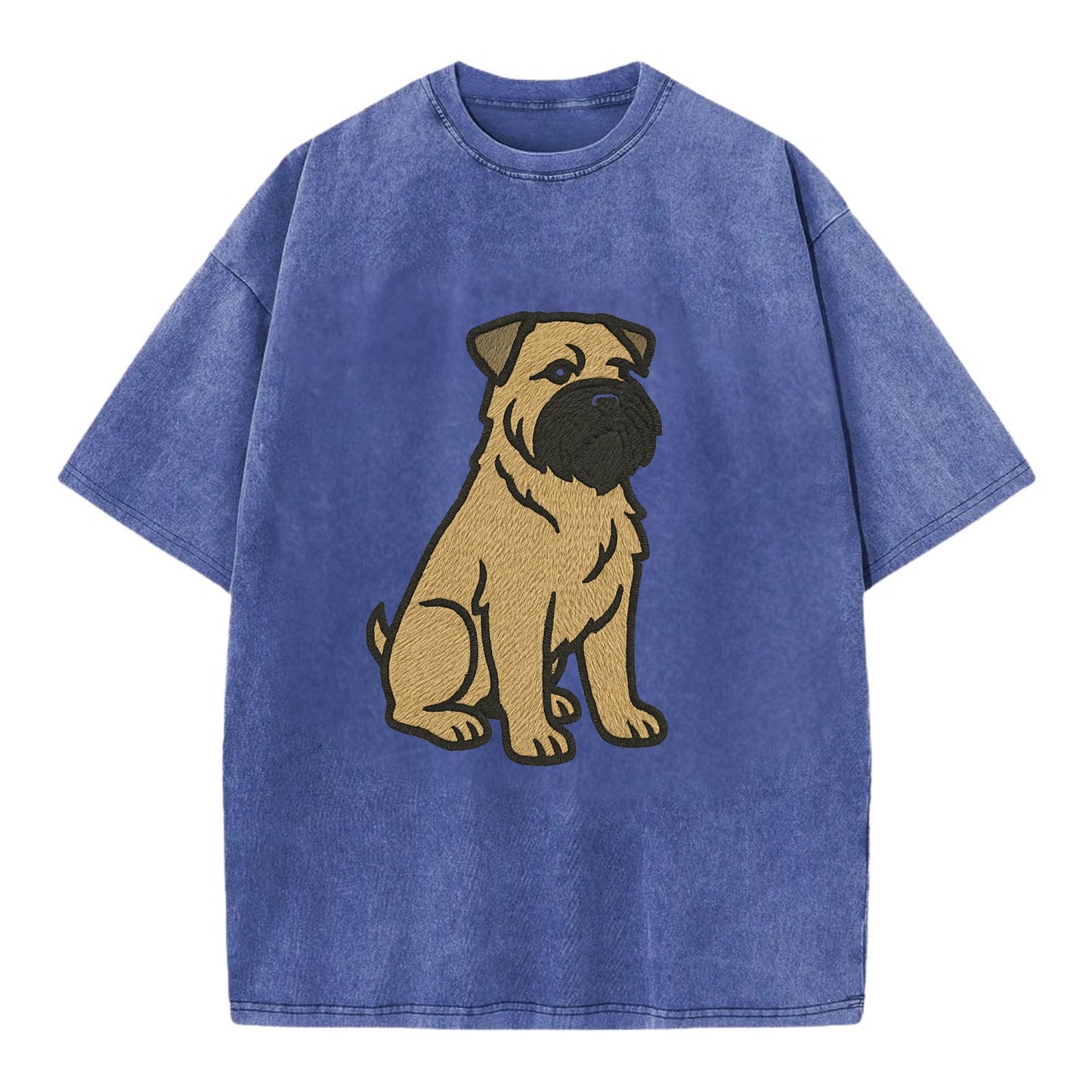 Bouvier des Flandres - Fawn rough coat embroidered design - Vintage T-shirt - Blue