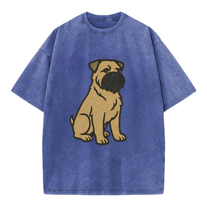 Bouvier des Flandres - Fawn rough coat embroidered design - Vintage T-shirt - Blue