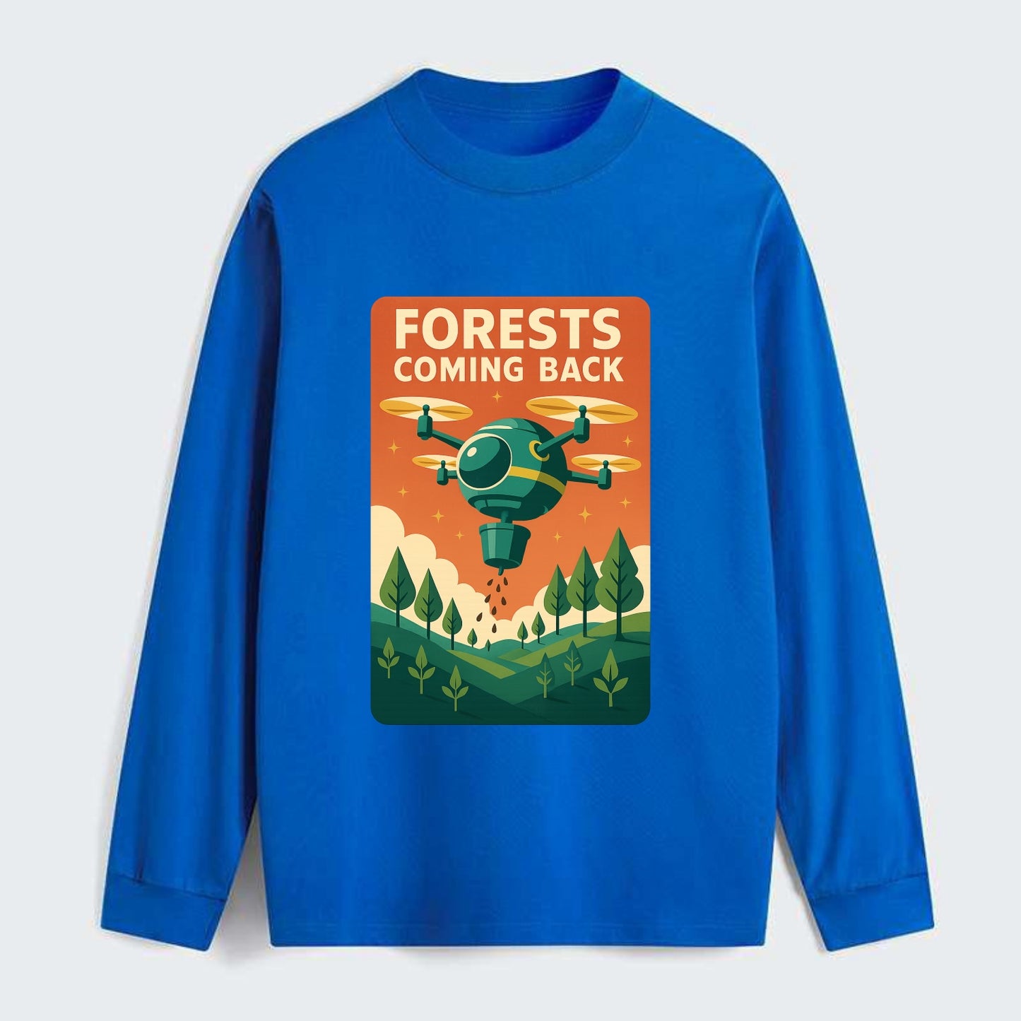 Reforestation drone planting millions of trees - "Forests Coming Back" - Classic Long Sleeve Shirt - Blue