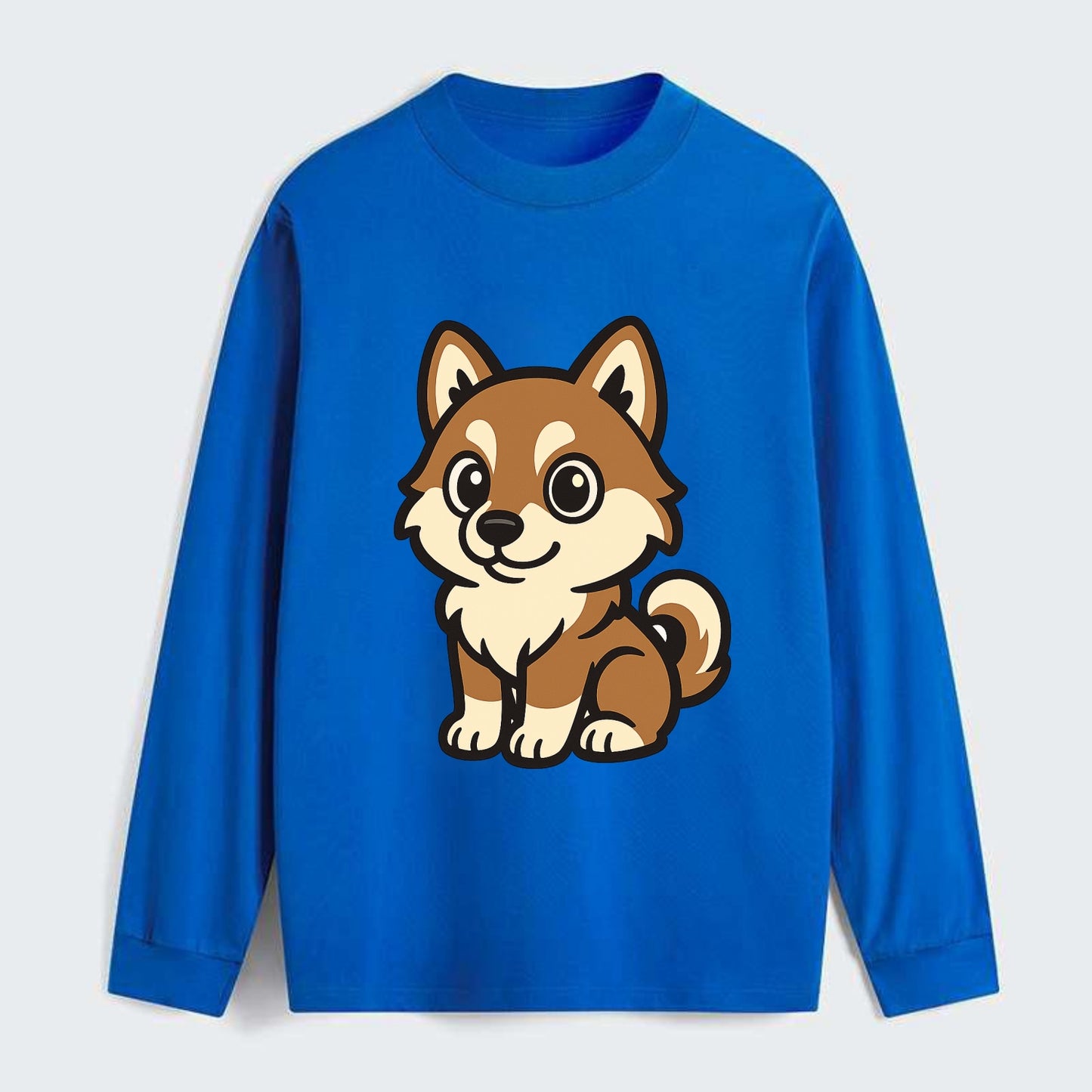 Pomsky - Pomeranian-Husky mix sitting pose - Classic Long Sleeve Shirt - Blue