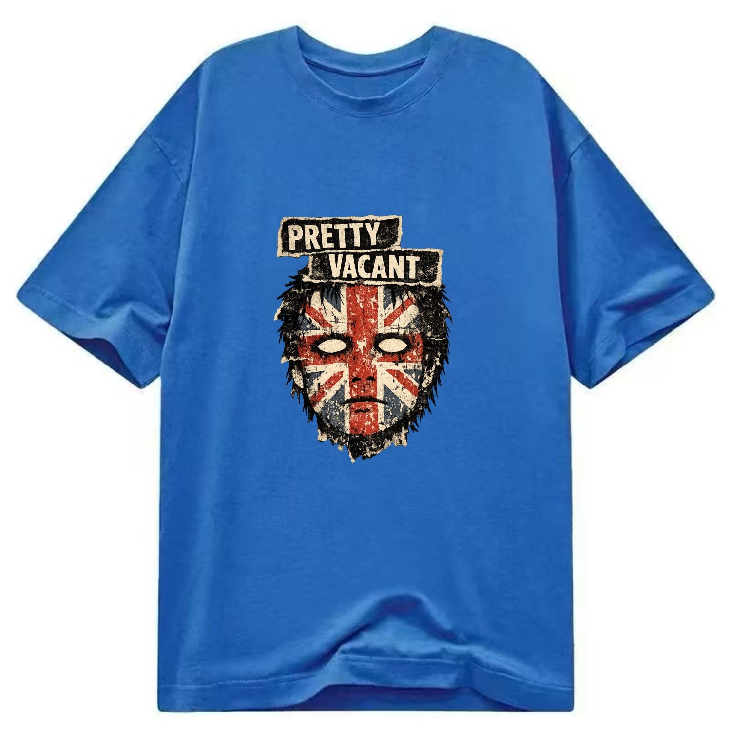 PRETTY VACANT | Blank stare Union Jack face | Empty expression | Punk nihilism | - Classic T-shirt - Blue