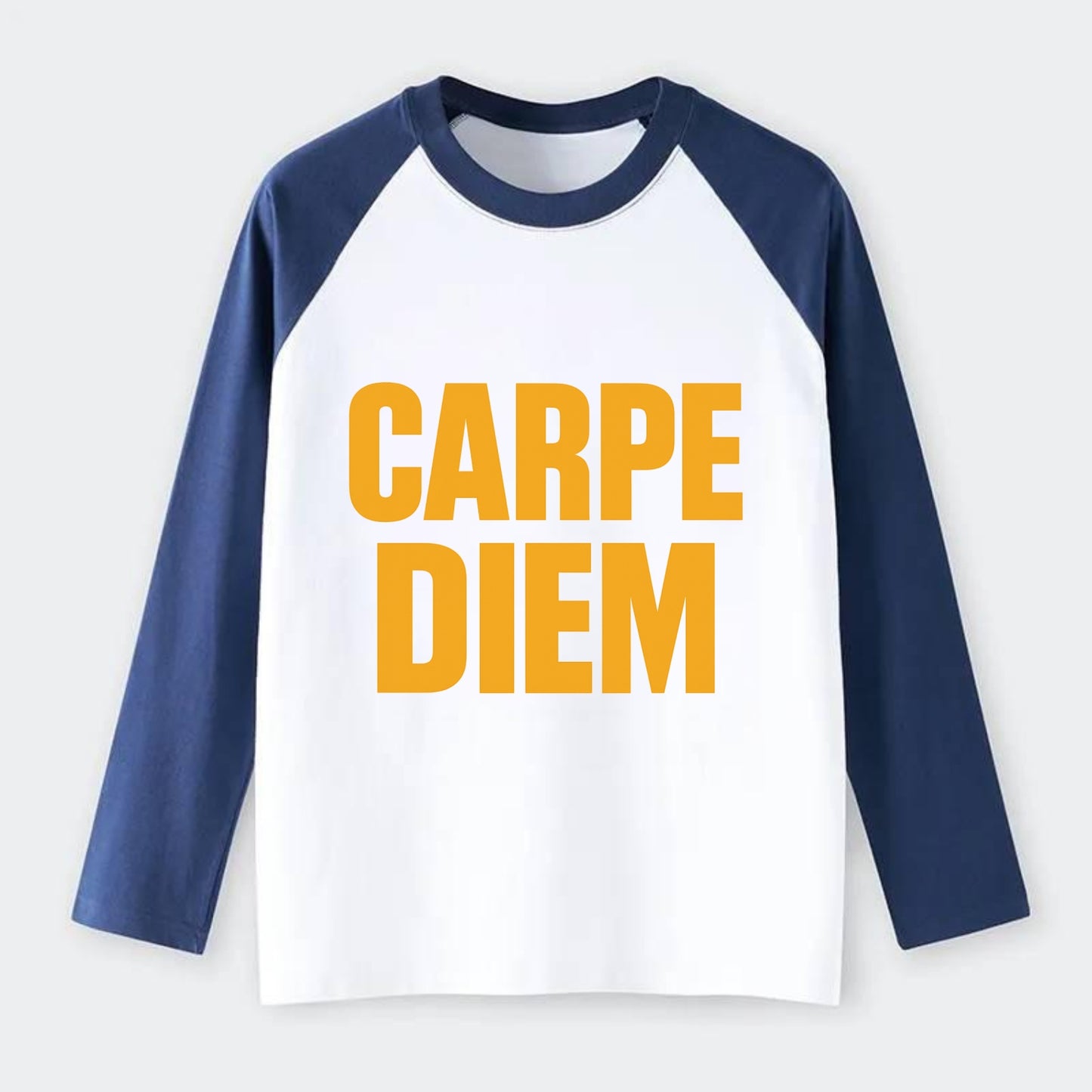 Bold typography design - "CARPE DIEM" - seize the day - Raglan Long Sleeve T-Shirt - Blue