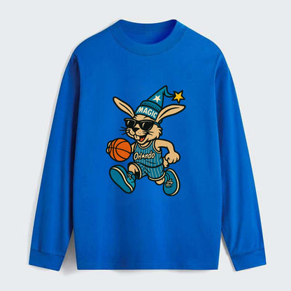 Orlando Rabbit wearing Magic blue and silver beanie with wizard hat and - Classic Long Sleeve Shirt - Blue