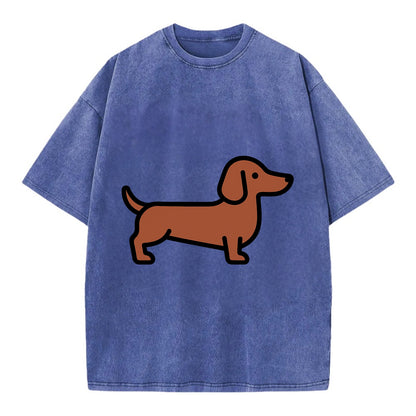 Dachshund - Red/brown smooth flat side profile - Vintage T-shirt - Blue