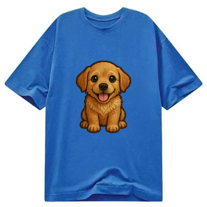 Baby Golden Retriever Puppy - fluffy golden fur, big brown eyes, pink tongue, - Classic T-shirt - Blue