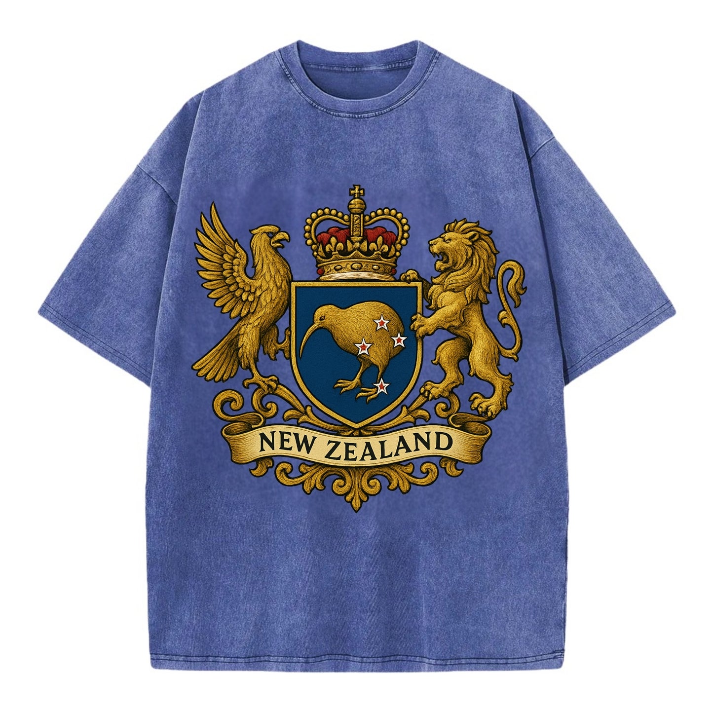 New Zealand Heritage Badge  - Vintage T-shirt - Blue