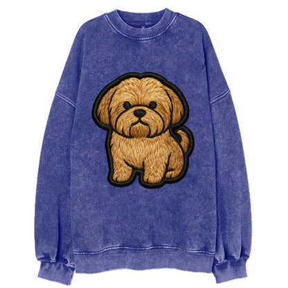Shih Tzu - Minimalist fluffy design with - Vintage Sweatshirt - Blue