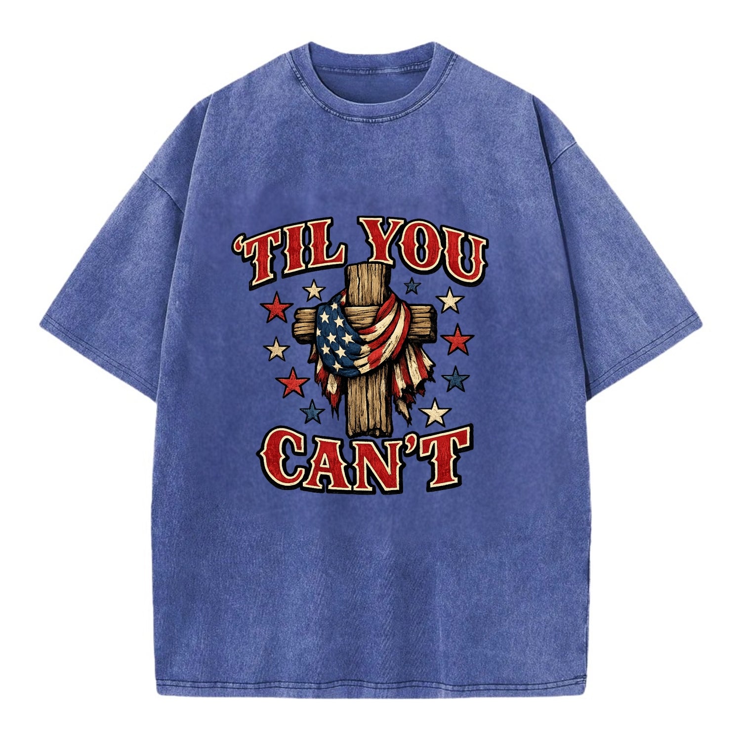 Til You Cant - Flag Cross - Vintage T-shirt - Blue