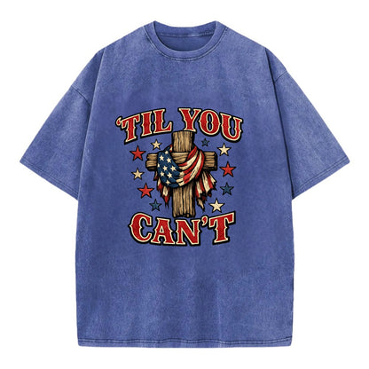 Til You Cant - Flag Cross - Vintage T-shirt - Blue