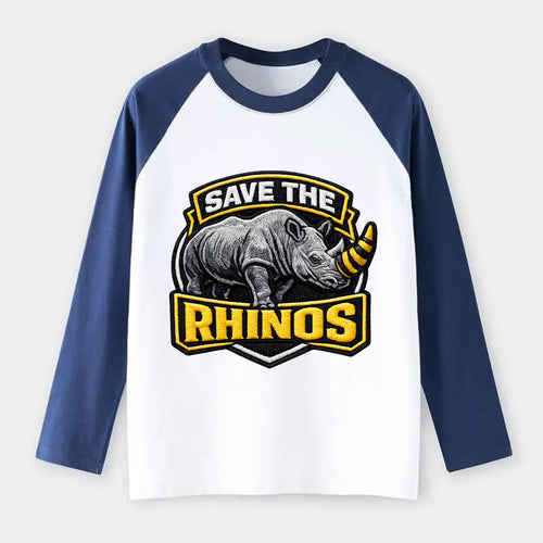 SAVE THE RHINOS - rhino silhouette in gray , horn protection - Raglan Long Sleeve T-Shirt