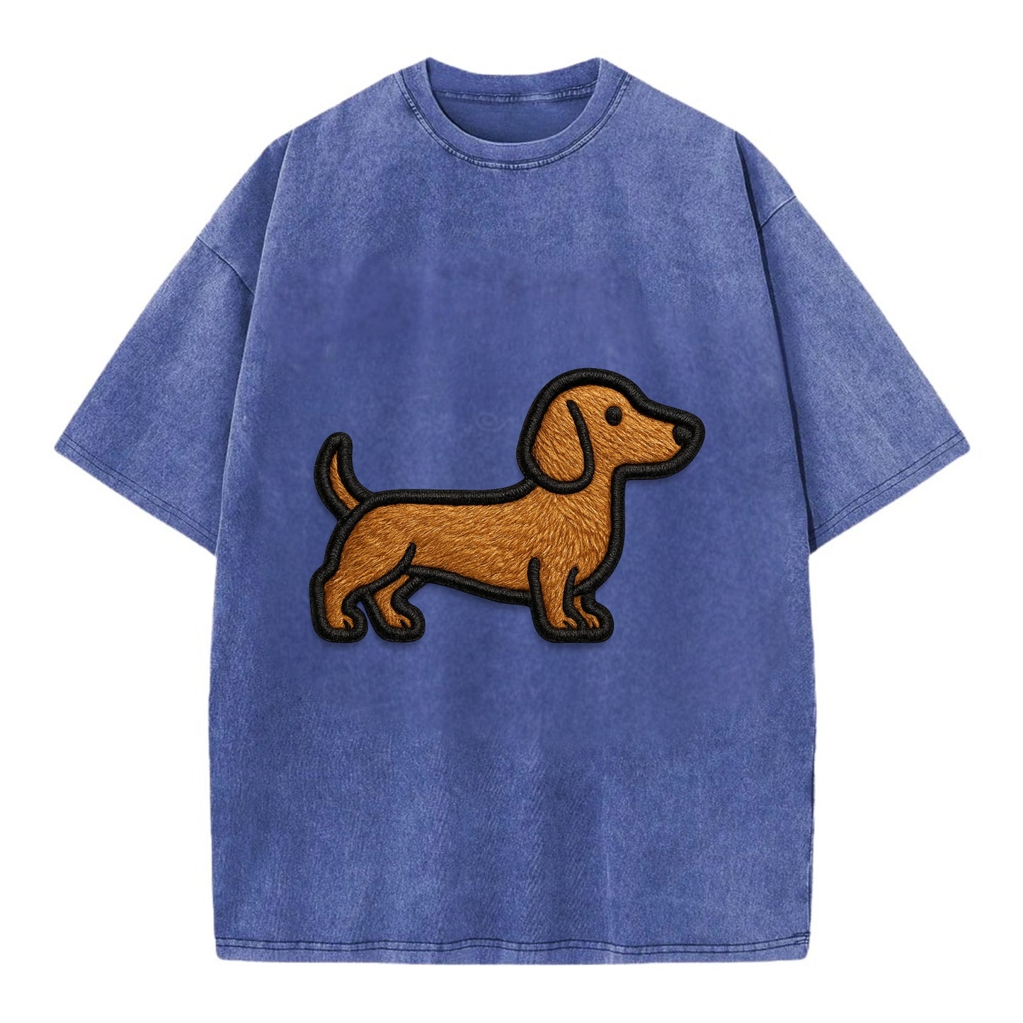 Dachshund - Modern elongated silhouette - Vintage T-shirt - Blue