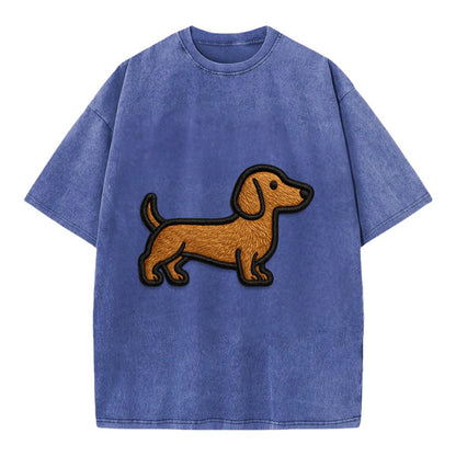 Dachshund - Modern elongated silhouette - Vintage T-shirt - Blue