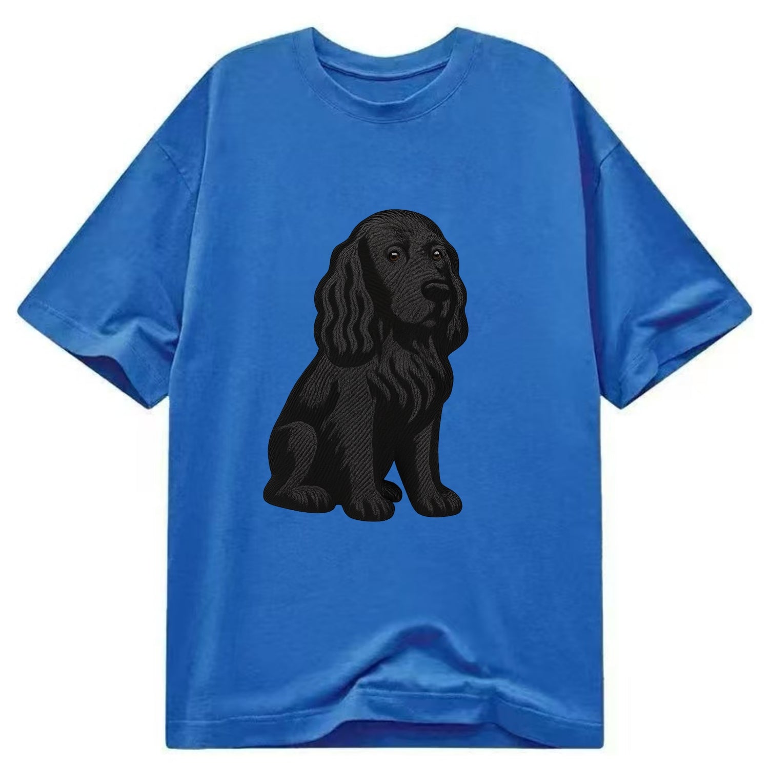 Field Spaniel - Black silky coat embroidered pose - Classic T-shirt - Blue