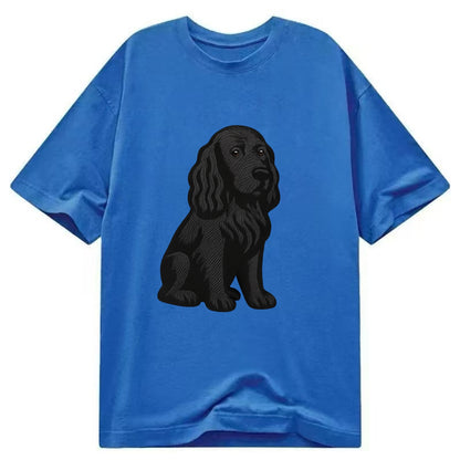 Field Spaniel - Black silky coat embroidered pose - Classic T-shirt - Blue