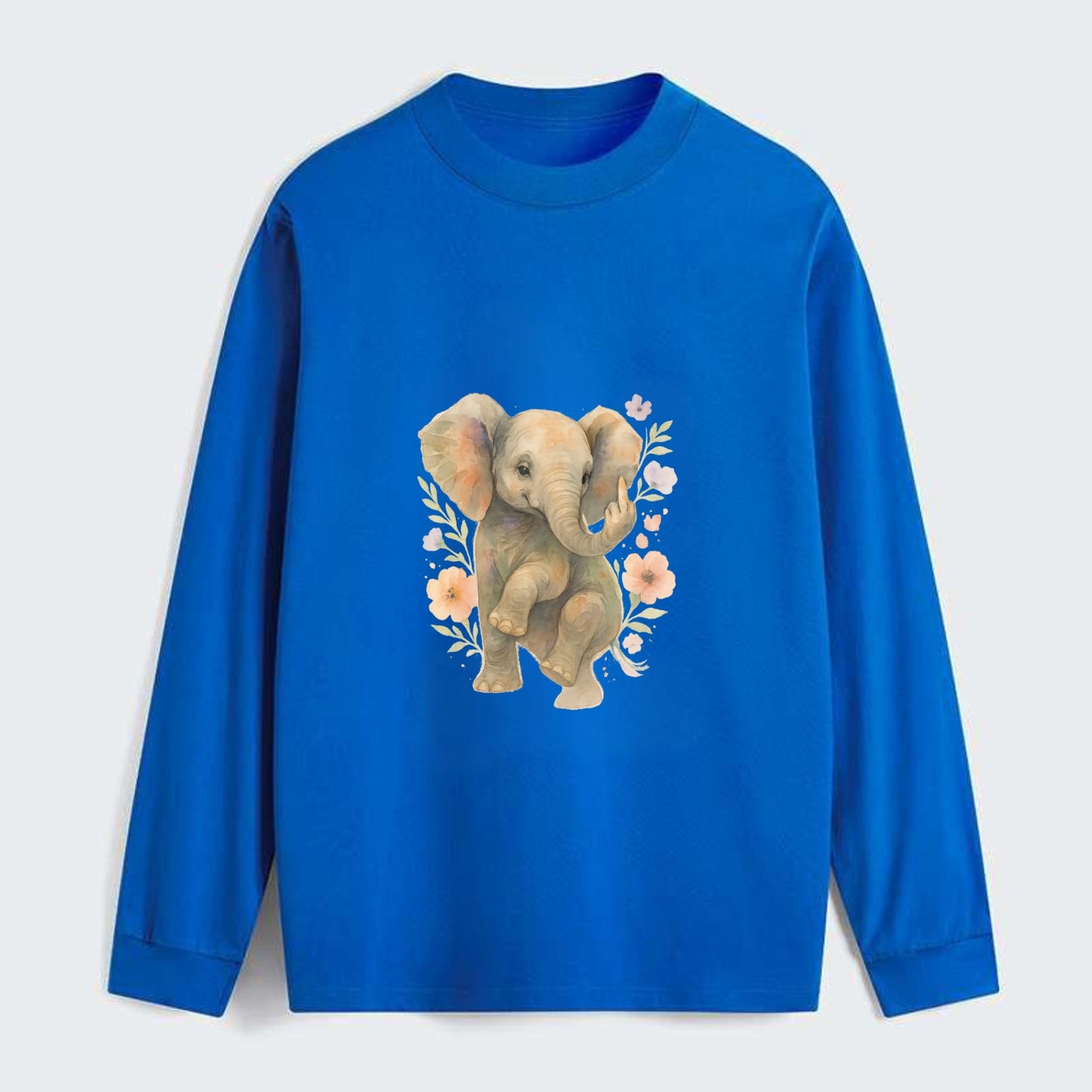 baby elephant with trunk up, one foot raised with middle toe extended - Classic Long Sleeve Shirt - Blue