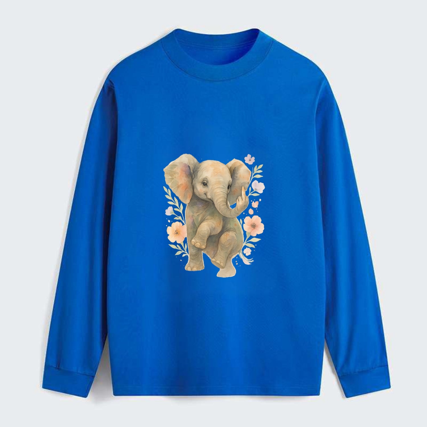 baby elephant with trunk up, one foot raised with middle toe extended - Classic Long Sleeve Shirt - Blue