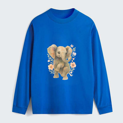 baby elephant with trunk up, one foot raised with middle toe extended - Classic Long Sleeve Shirt - Blue