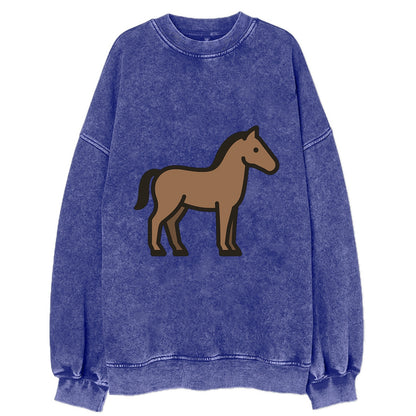 Horse - Brown standing pose flat side profile - Vintage Sweatshirt - Blue