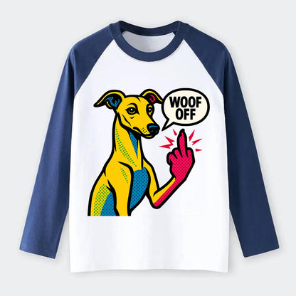Whippet sleek athletic greyhound-like, elegant long paw giving sass - Raglan Long Sleeve T-Shirt - Blue