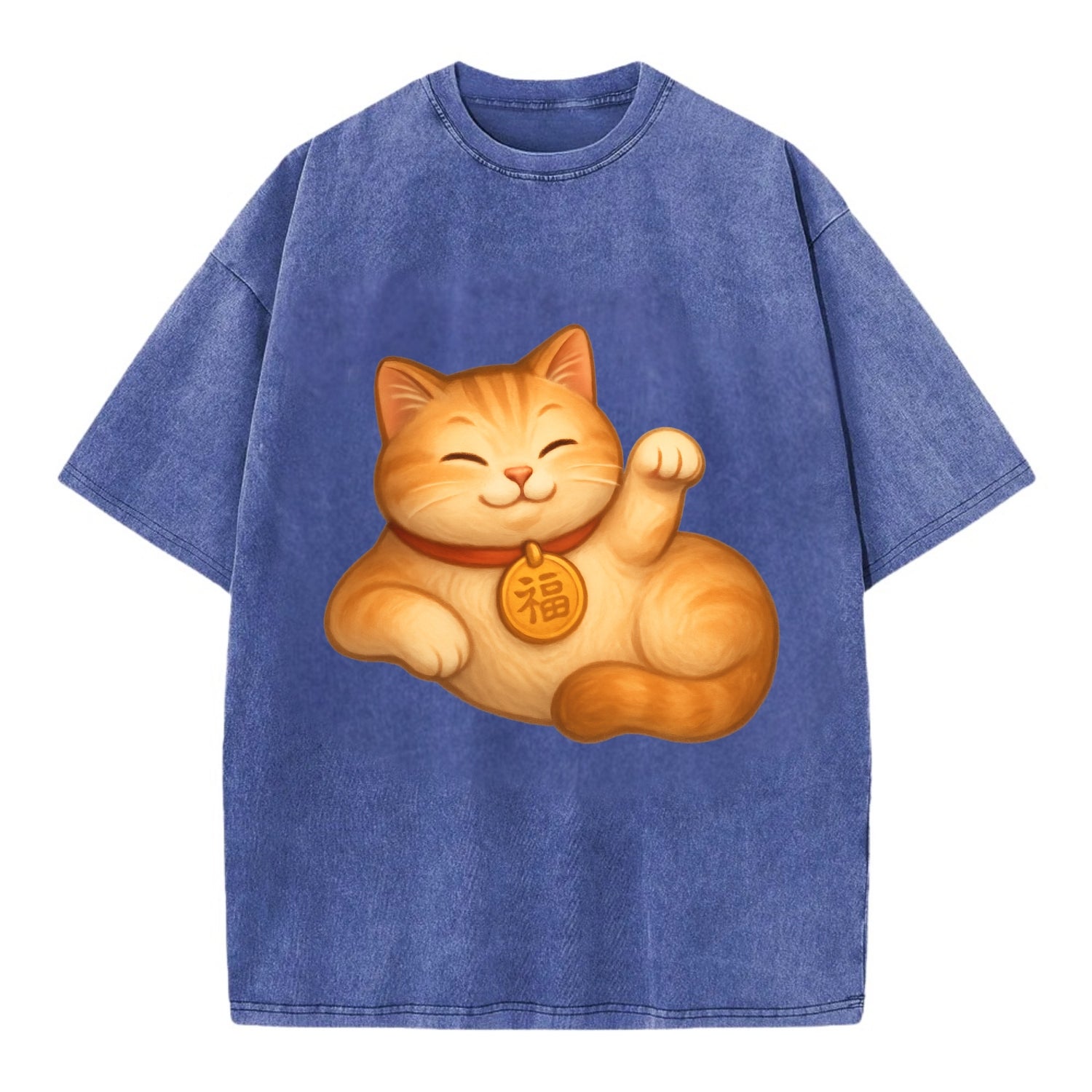 Maneki Neko Pose - Vintage T-shirt - Blue