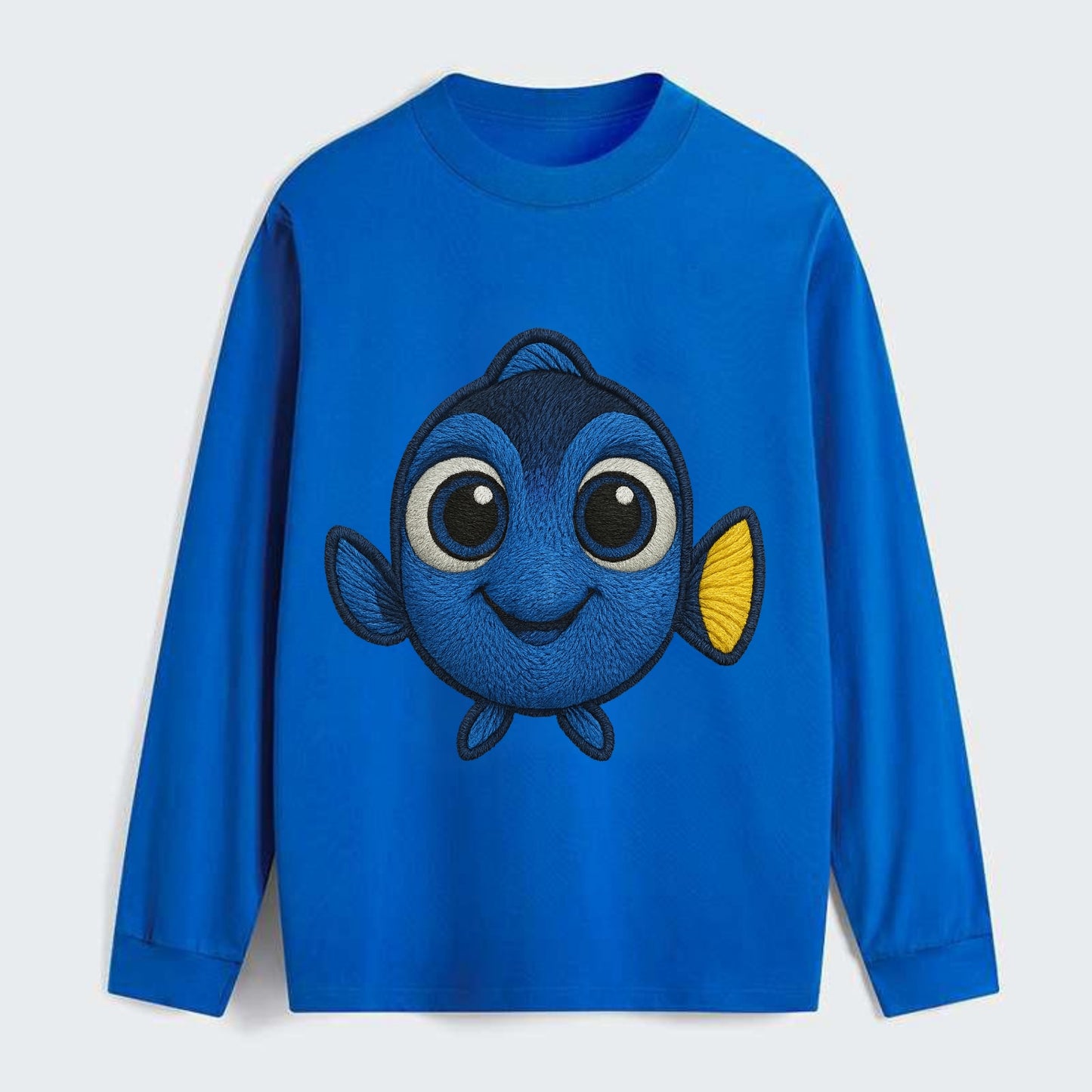 Baby Blue Tang - bright blue with yellow tail, big eyes, front-facing, - Classic Long Sleeve Shirt - Blue