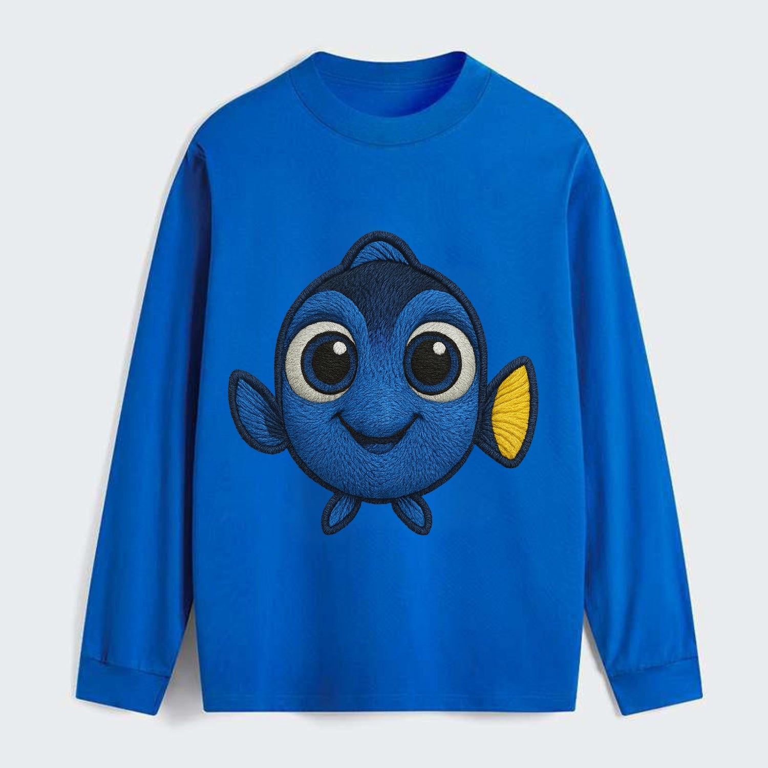 Baby Blue Tang - bright blue with yellow tail, big eyes, front-facing, - Classic Long Sleeve Shirt - Blue