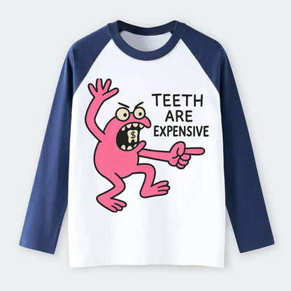 TEETH ARE EXPENSIVE | Dollar sign molar - Raglan Long Sleeve T-Shirt - Blue